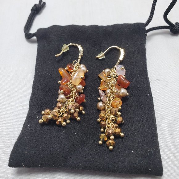 Ali Khan crystal glass bead cluster cascade drop earring  Topaz sapphire pearl - Picture 3 of 5